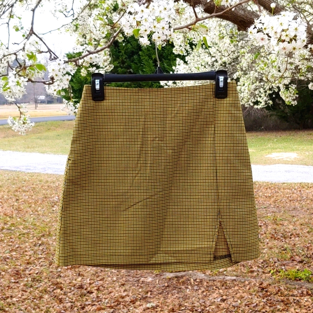 Yellow plaid urban outfitters mini skirt